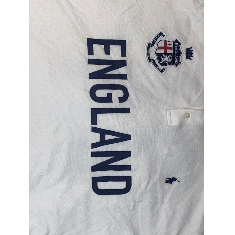 Polo Ralph Lauren England Polo Shirt Mens XXL White Red Blue Crest ENG 24 Logo